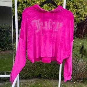 NWT Juicy Couture Rhinestone Logo Hot Pink Velour Cropped Hoodie